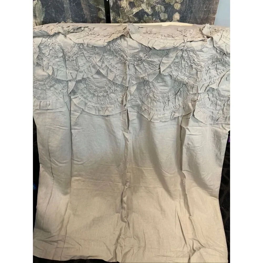 New Anthropologie Curtain Panel Grey Rivulet Tucked Ruffle (1) 50 x 63